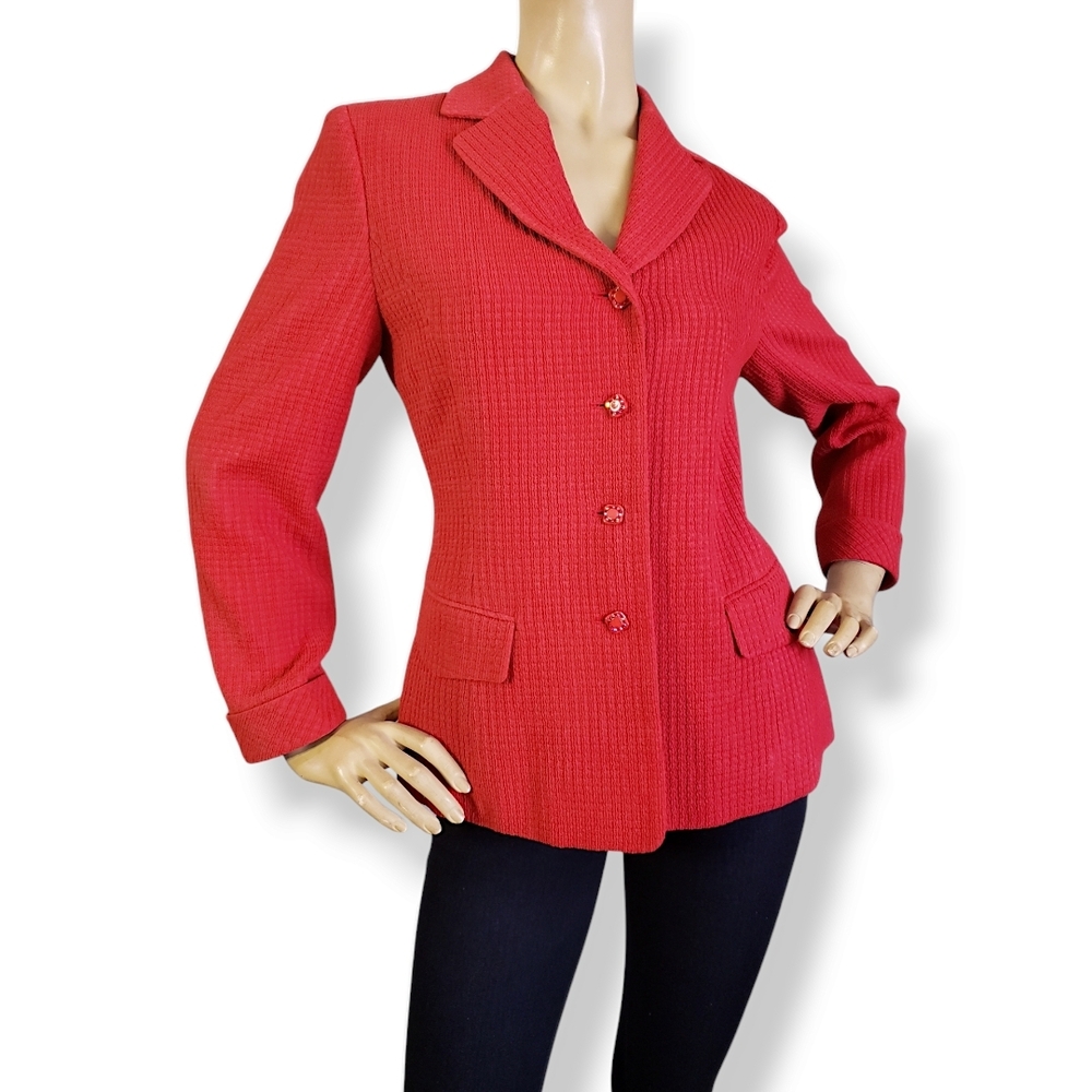 Vintage Red Textured Blazer Jacket Size Large by Noble- Korean brand